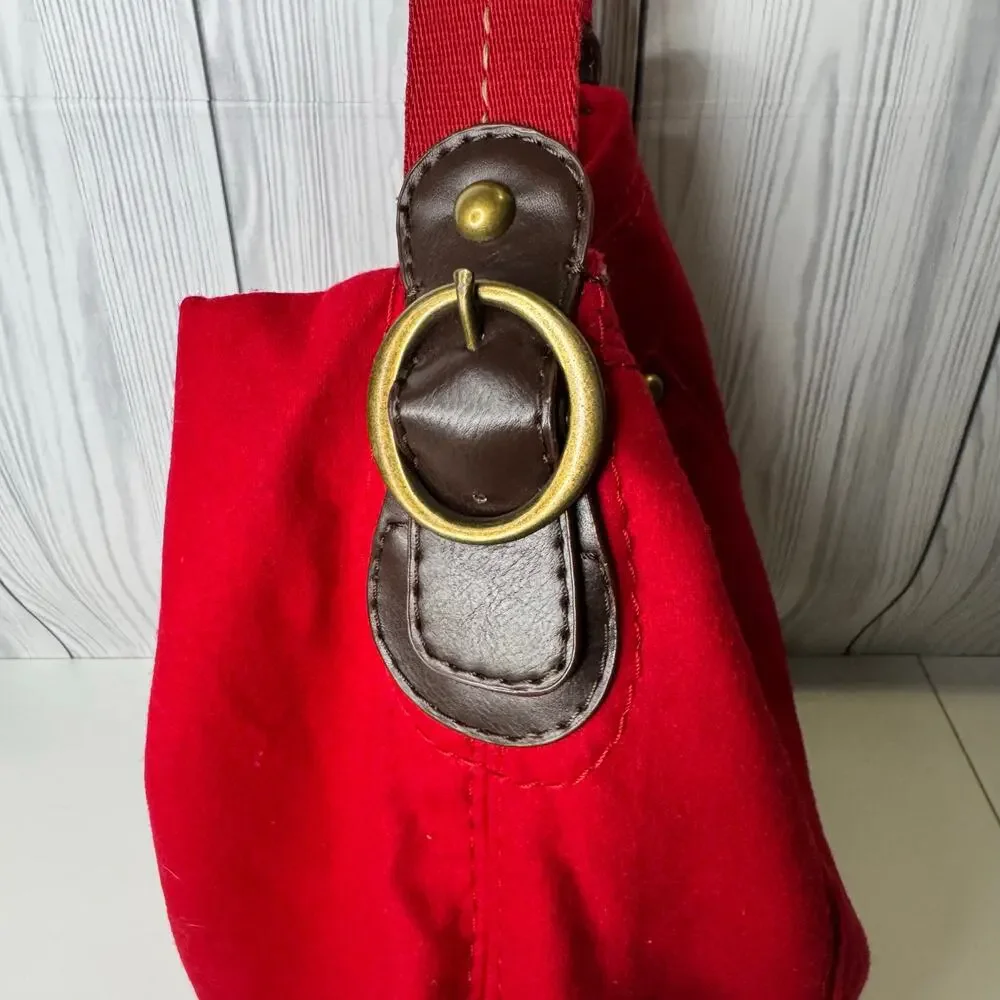 Vintage Y2K 2007 GAP Satchel Purse Women's Red Wool Shoulder Tote Bag - Picture 2 of 13